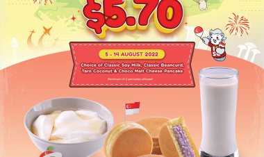 (5 to 14 Aug 2022) Mr Bean Singapore any 4 items from classic soy milk, beancurd, taro coconut, choco malt cheese pancake for $5.70 only