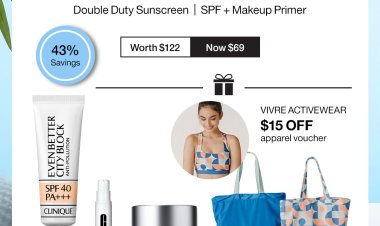 (While stock last) Clinique x Vivre Activewear Lazada Exclusive Summer Essential sets Sunblock set up to 43% saving