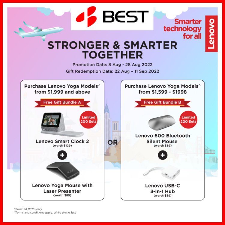 (8 to 28 Aug 2022) Best Denki x Lenovo free smart clock + mouse or bluetooth mouse + usb 3in1 hub with minimum spend and limited sets to redeem