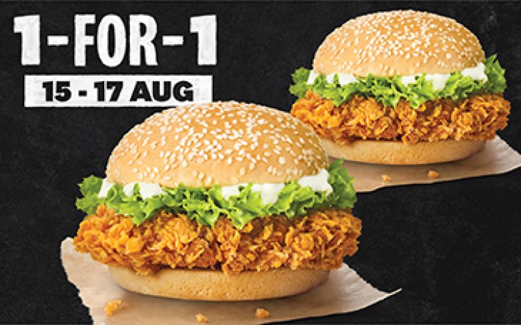 (Till 17 Aug 2022) KFC 1 for 1 Zinger burger or original recipe burger at $6.70 only hurry up