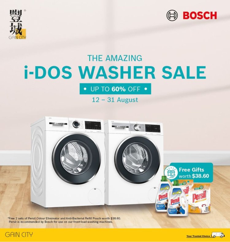 (Till 31 Aug 2022) Bosch i-Dos Washer sale up to 60% on selected model and free gift Persil detergent products worth $38.60