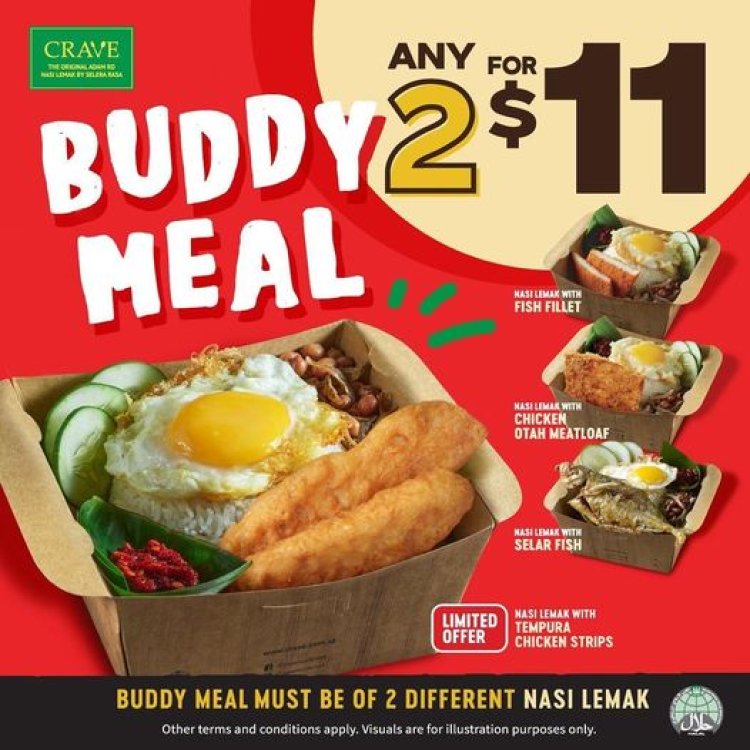 (Till 31 Aug 2022) Crave Nasi Lemak has buddy meal deal and 30% off with $25 spend on Deliveroo