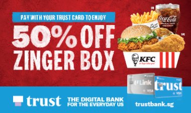 (Till 30 Sep 2022) KFC Singapore 50% off Zinger box promotion valid with Trust credit or debit card enjoy 1 for 1 mango peach or  53% off 6pcs nuggets combo @$3.95