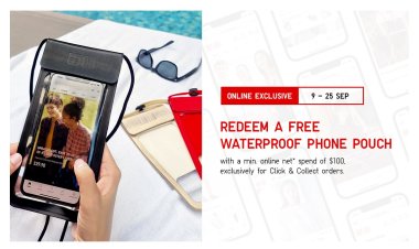 Uniqlo giveaway waterproof phone pouch for click and collect with net $100, Pop up store at Dough for to play game and redeem special gift (Till 25 Sep)