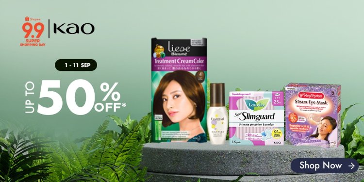 (9.9) Kao Shopee up to 50% off Liese Laurier Attack Magiclean Biore 10% shop voucher too till 11 Sep