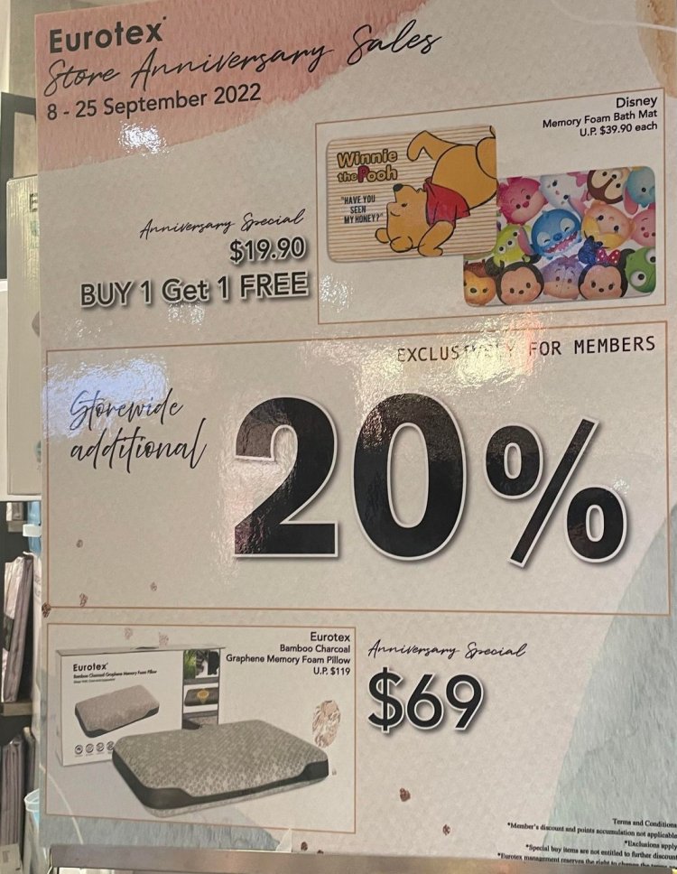 Eurotex Northpoint City $19.90 (UP $39.90) buy one free one for Disney memory foam bath mat (Till 25 Sep 2022)
