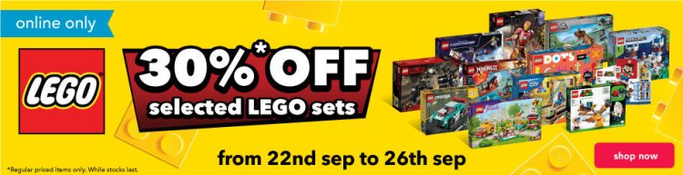 ToysRUs 30% off for selected Lego sets online only (till 26 Sep) and redeem limited edition Lego adventure rides series with min spend $80