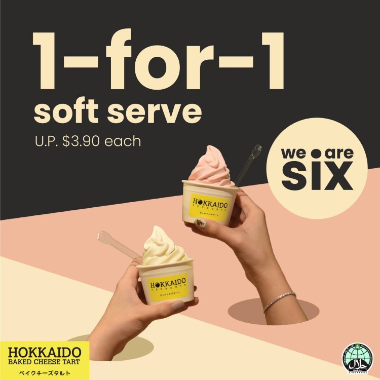 Hokkaido baked cheese tart buy one free one for soft serve (UP $3.90 each) all over September
