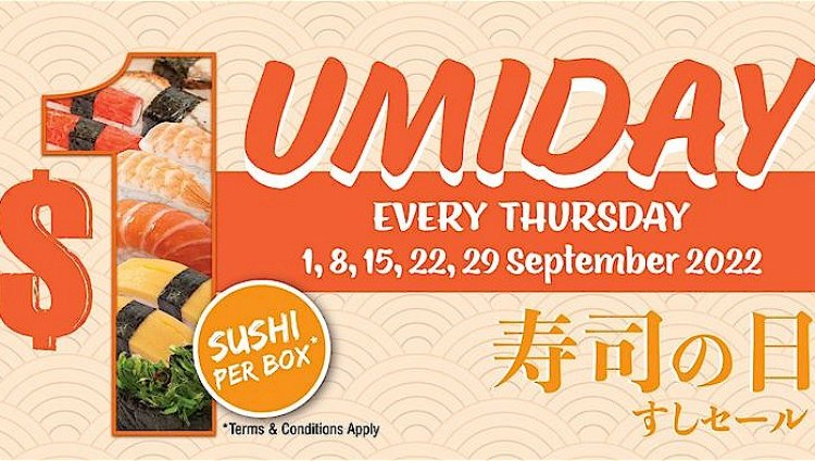 Umi Sushi umiday promo $1 for one box sushi available selected outlets 29 Sep