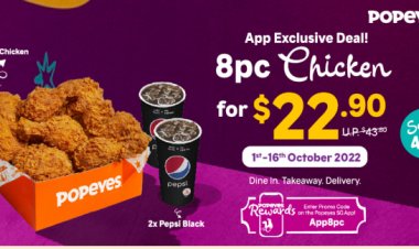 Popeyes up to 48% off fried chicken 8pcs chicken + Pepsi for $22.90 or 9 pcs buttermilk chicken nuggets for $8.30