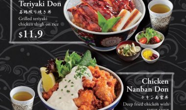Aburi En set meal promo chicken teriyaki don $11.90 or chicken nanban don $12.50 with miso salad pickles genmai tea