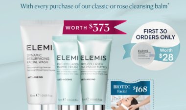 Elemis $94 exclusive set when you buy cleansing balm 100g + free gift worth $373 from 4 to 17 Oct