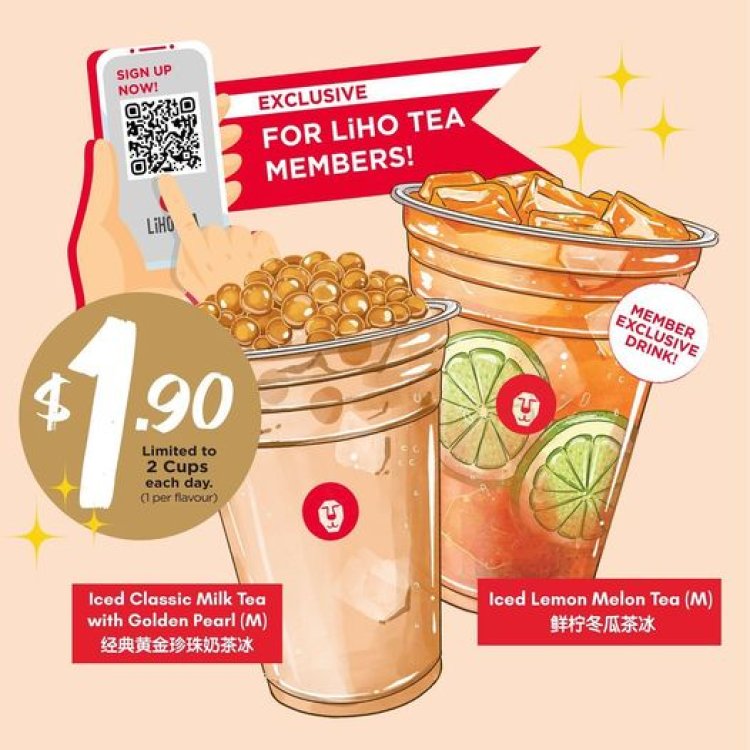 Liho member day $1.90 for any iced classic milk tea with golden bubble (M) or iced lemon melon tea (M)