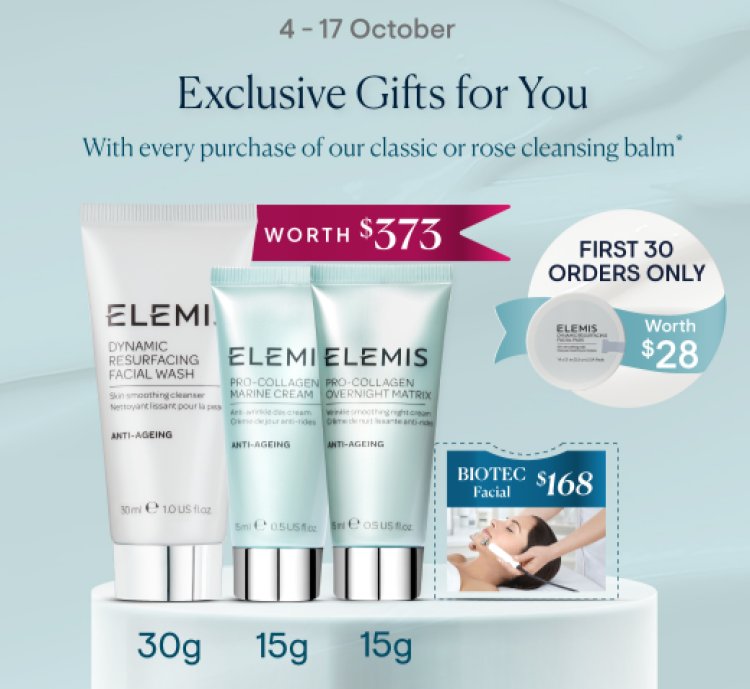 Elemis $94 exclusive set when you buy cleansing balm 100g + free gift worth $373 from 4 to 17 Oct