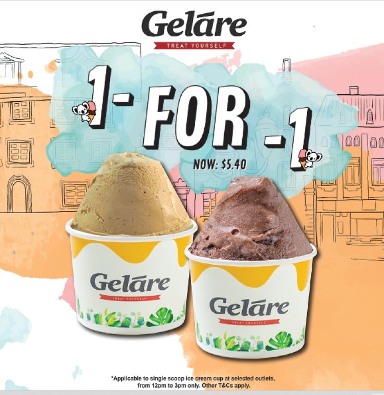 Gelare one for one ice cream 5 to 9 Oct 12pm to 3pm only The Star Vista, Paya Lebar Square and AMK Hub