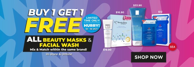 Watsons buy 1 free 1 all beauty masks and facial wash mix and match within the same brand till 16 Oct