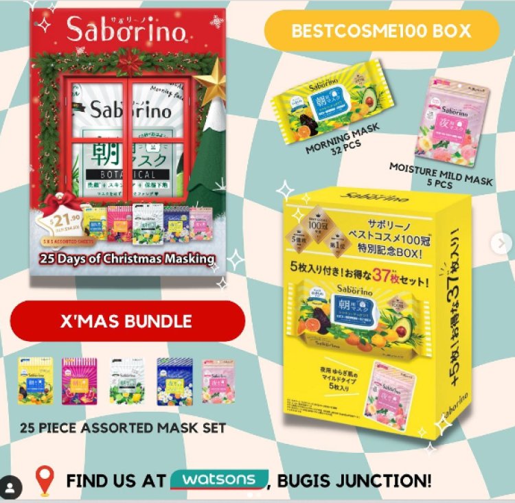 Saborino is back with a popup event at Watsons Bugis Junction $21.90 for 25 pcs mask till 9 Nov