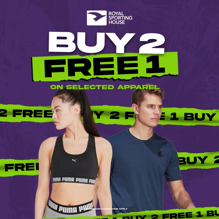 Royal Sporting House Buy 2 free 1 promotion on selected appareal at selected stores till 31 Oct