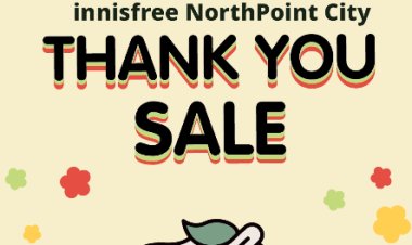 Innisfree enjoy 20% off storewide, 50% off selected products, $5 voucher with every purchase store closing sale at Northpoint City,