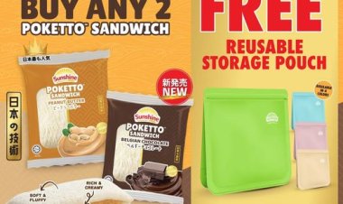 Sunshine Bakeries free reusable storage pouch with any 2 Sunshine Poketto Sandwich at Sheng Siong outlets only till 1 Dec