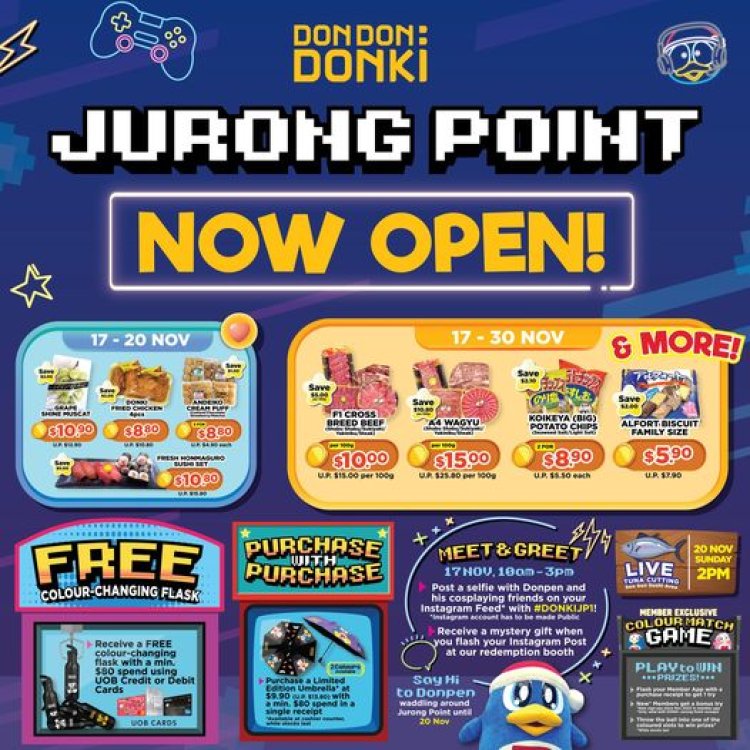 Don Don Donki new store opening Jurong Point enjoy discounts meet and greet selfie with Donpen and post Instagram for mystery gift