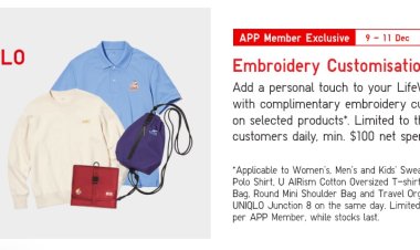 Uniqlo new store opening 9 Dec Junction 8 free gifts Dorayaki embroidery artisan soap travel organiser postcard with terms