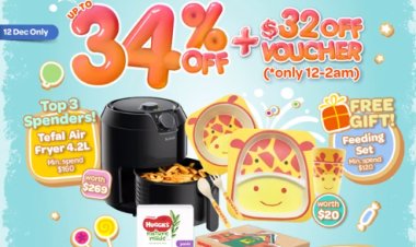 Huggies Lazada 12.12 34% off + $32 off voucher 12 to 2am free feeding set min spend $120 and top 3 spender Tefal air fryer