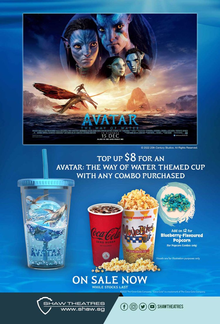 Shaw Theatres top up $8 for Avatar : The Way of Water themed cup with any combo purchase