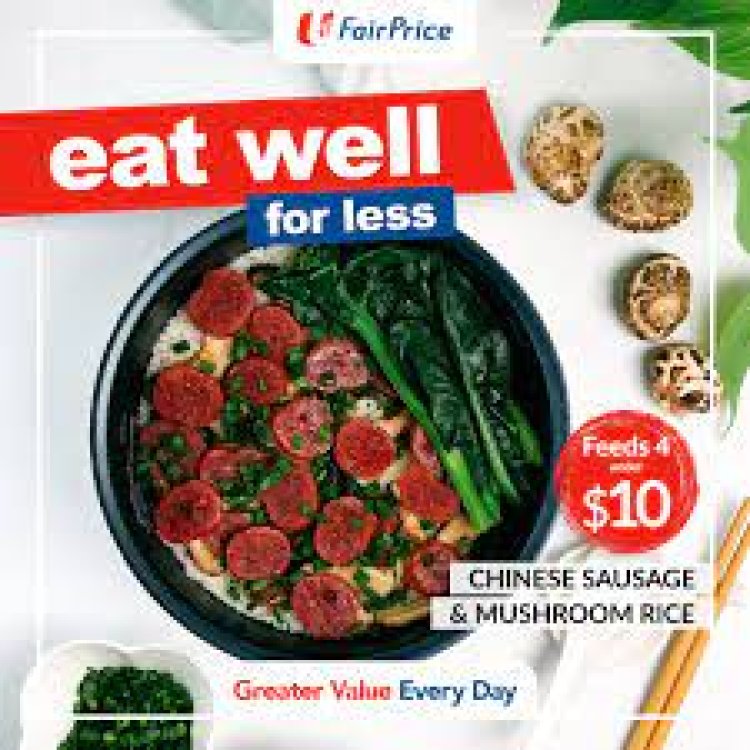 Fair Price eat well for less meal under $10 Chinese sausage and mushroom rice