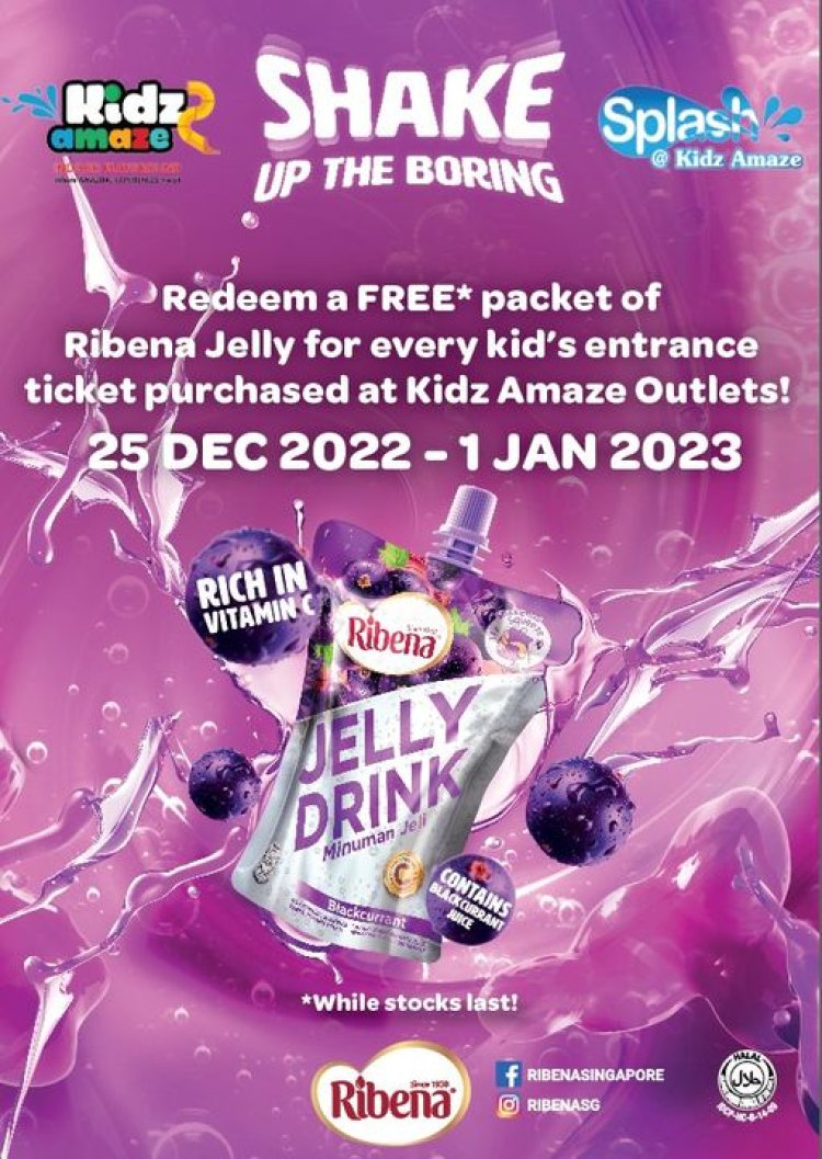 Kidz Amaze Indoor Playground free packet Ribena Jelly for every kid's ticket purchased at Kidz Amaze Outlets till 1 Jan