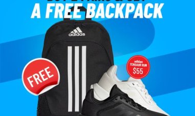 Royal Sporting House back to school promotion free Adidas backpack when you buy 2 pairs Adidas Tensaur sneakers