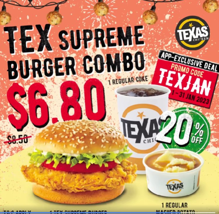 Texas Chicken $6.80 or 20% off for Tex Supreme Burger Combo till 31 Jan 2023