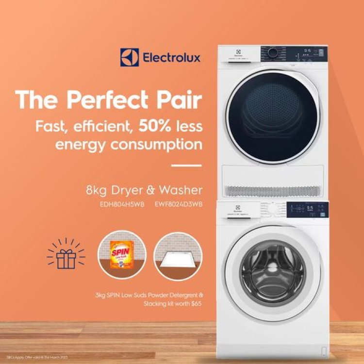 Parisilk Electrolux Washer Dryer sale free low suds powder detergent and stacking kit worth $65