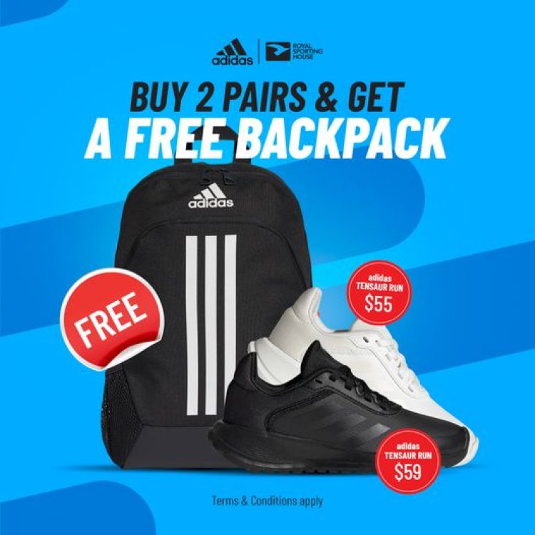 Royal Sporting House back to school promotion free Adidas backpack when you buy 2 pairs Adidas Tensaur sneakers