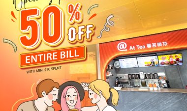at tea grand opening at Eastpoint Mall 50% off entire bill min spend $10 till 5 Feb