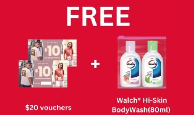 Giordano free $20 vouchers and Walch Hi Skin Body Wash with purchase of $80