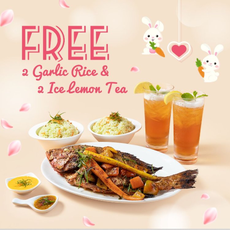 Manhattan Fish Market Oven Baked Whole Red Snapper meal come with free 2 garlic rice and 2 ice lemon tea till 26 Feb