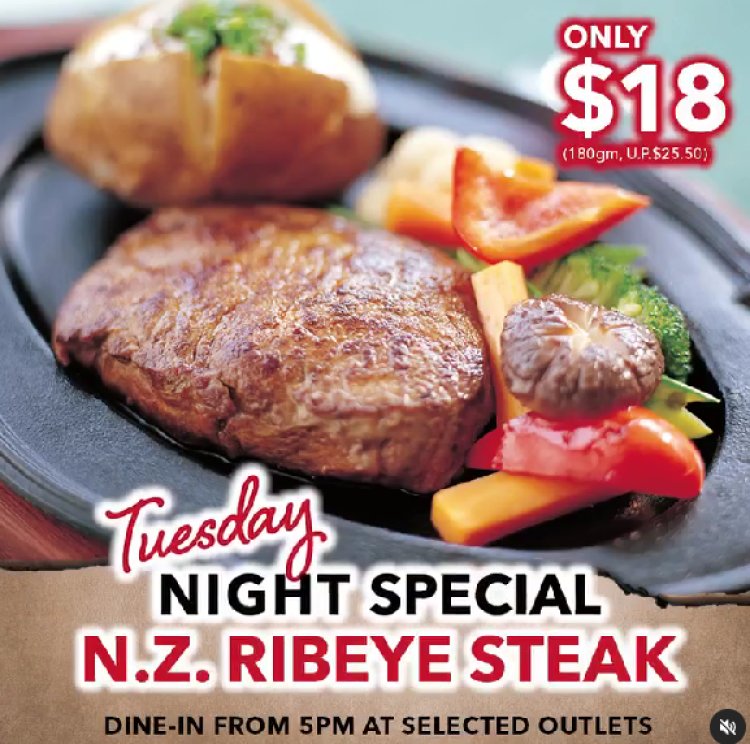 Jack Place Sizzling Ribeye Steak @ $18 (180g , UP $25.50) every Tuesday Night