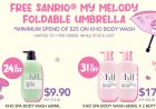 Walch @ Shopee free My Melody umbrella with min spend $25 on KHO body wash
