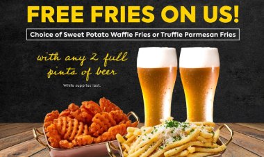 Collin's free fries with any 2 pints of beer purchase at Shaw Plaza