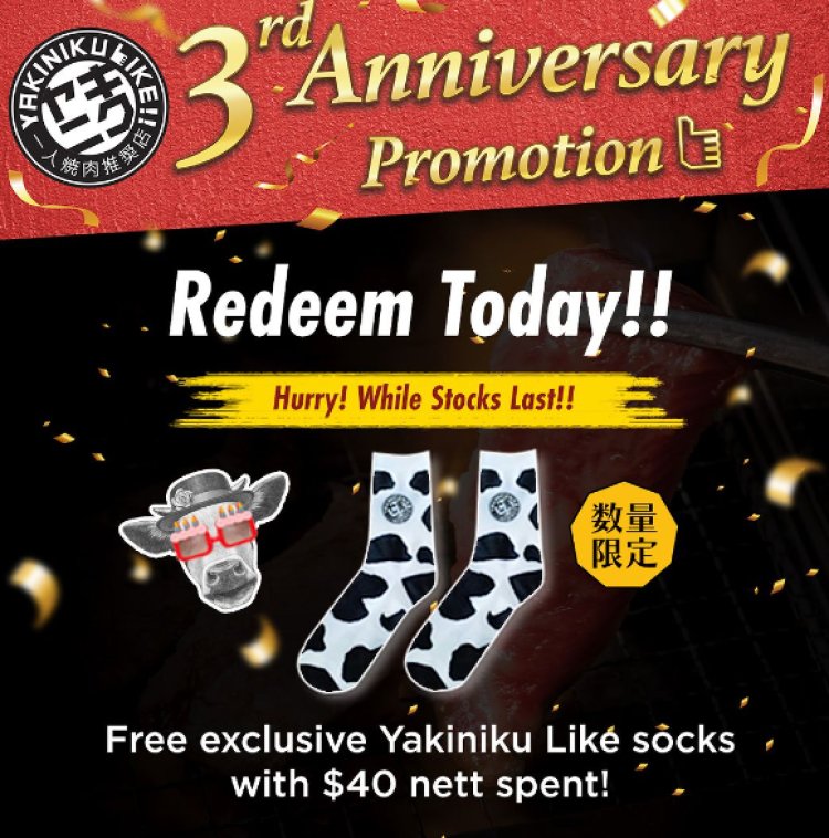 Yakiniku Like 3rd anniversary free socks with min spend $40