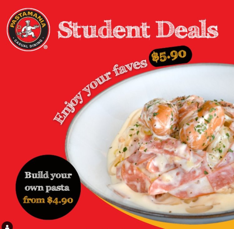 Pasta Mania student meal faves @ $5.90 or build your pasta from $4.90