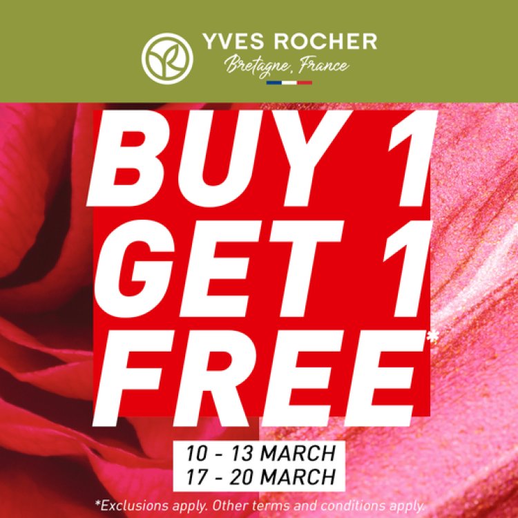 Yves Rocher buy 1 free 1 on bathcare haircare fragrances till 20 March