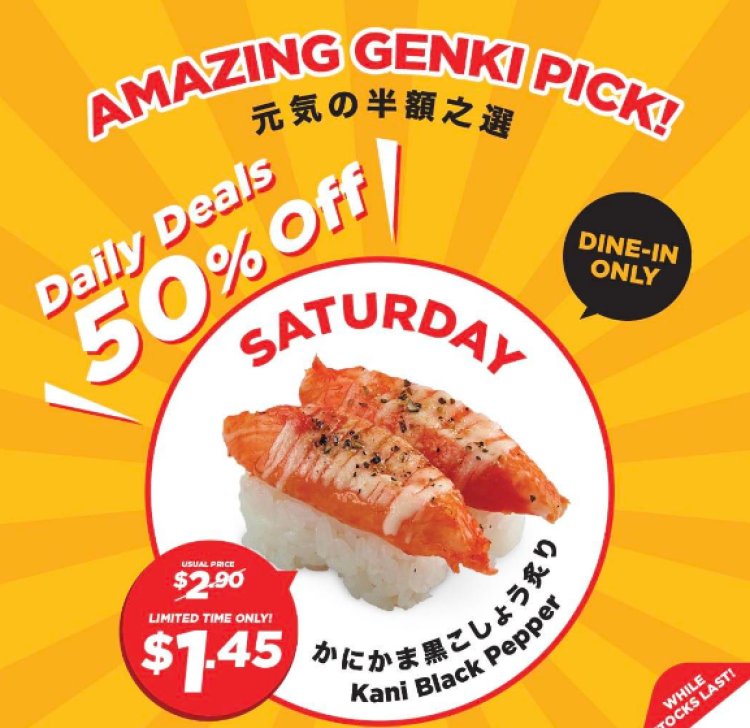 Genki Sushi 50% off Kani Black Pepper @$1.45 today only 22 April