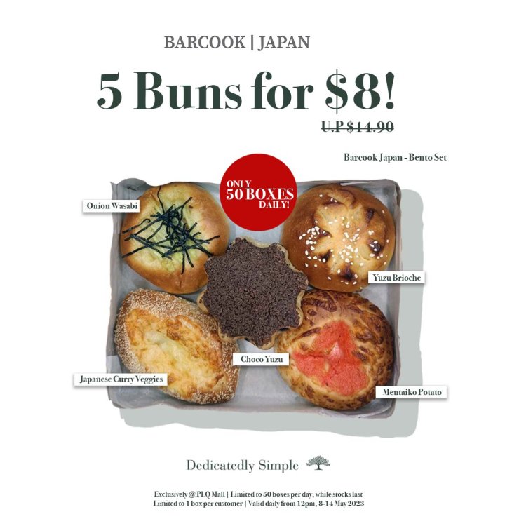 Barcook Bakery 5 crafted buns for $8 (up $14.90) 8 May till 14 May at PLQ